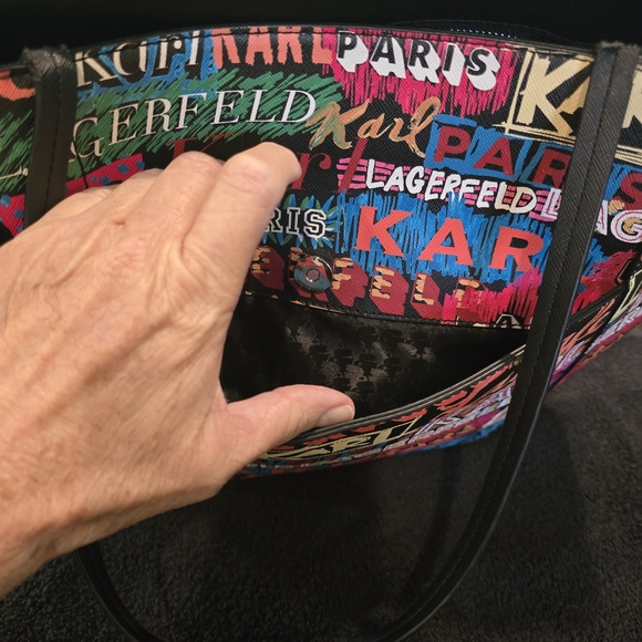 Karl Lagerfeld Paris Multicolor Logo Print Zipper Tote Bag - Picture 3 of 8